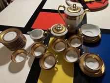 Service À Café En Porcelaine De Limoges Véritable Dorure Double Incrustation