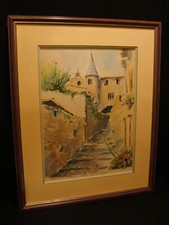 Aquarelle de Hyères par R. Constant « la rue du repos » années 90