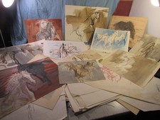 Fond d'atelier 80 croquis de chevaux faits  par le peintre animalier Alex Delmar