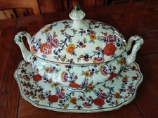 Soupière plat présentoir faïencerie H BEQUET fleurs Java faïence céramique