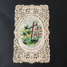 Canivet Peint XIXè Roses Pensées Holy Card Painted Santino 19thC
