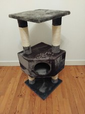 arbre à chat  gris hauteur 94 cm plateau dimensions 40x40 cm