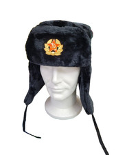 Bonnet Noir D'Hiver Russe Avec Étoile Faucille Marteau Communiste