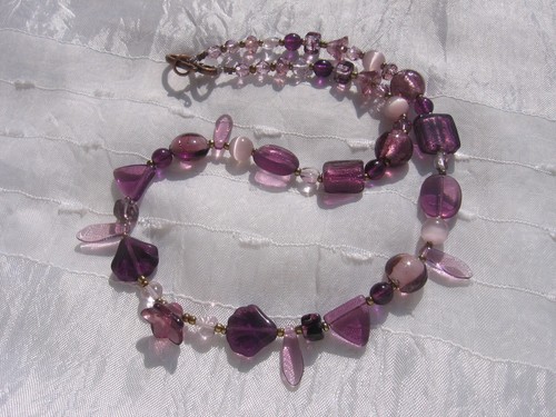Collier mauve 45cm verre - 45cm,
