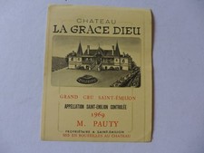 étiquette ancienne VIN Château LA GRACE DIEU 1969 grand cru SAINT-EMILION  