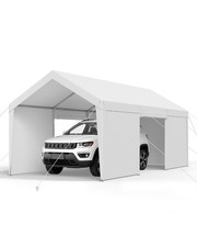 VEVOR Tente Garage Carport Abri Voiture avec Parois Latérales 3,65x6,09 m Blanc
