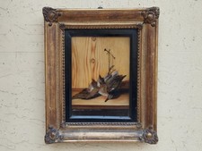 Antique XIX Seconde Carré Peinture Huile Sur Verre Nature Morte Canard TROMPE-L'