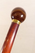 ANCIENNE JOLIE CANNE BOIS D'AMOURETTE BOULE POMMEAU PIERRE AGATE