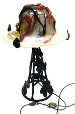 Superbe grande LAMPE CHAMPIGNON art déco pied fer forgé dome oeuvre de verrier