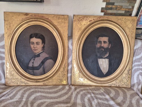 Paire tableau ancien huile - tableau,