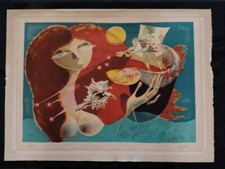 Belle Lithographie De René MARGOTTON "La Femme Et Le Pêcheur" 