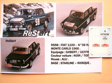 RS056 FIAT 1100 n°58 Rallye Monte Carlo 1966 decal ReStart 1/43 Starline Kiosqu