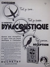 PUBLICITÉ 1933 RADIO DUCRETET