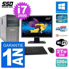 PC Tour Dell 990 Ecran 22" Intel Core i7-2600 RAM 32Go SSD 2To Windows 10 Wifi