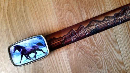 Horse running leather belt - horse, &