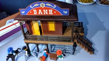 VD LOT PLAYMOBIL MAISON BUREAU BANQUE BANK  WESTERN COWBOY SOLDAT NORDISTE USA