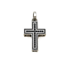 PENDENTIF CROIX ARGENT STERLING 925 PETITE CARRE PIERRE ZIRCONE NOIR  ✝️