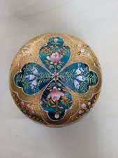 vintage boite a poudre a sucre a bonbon verre bleu peinte et doré