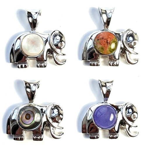 Elephant pendant round stone - elephant,