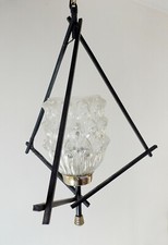 LUSTRE SUSPENSION  LUNEL EN METAL / VERRE DESIGN ANNEES 50 VINTAGE 1950 