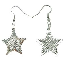 Boucles D'oreilles femme pendantes argentées étoiles argentées clair