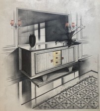 Projet d'enfilade années 40 — mine de plomb et rehauts de pastel — 46 x 32 cm.