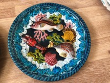 ASSIETTE EN BARBOTINE POISSON CRUSTACÉS Algues Crabe Style Palissy numéro 2