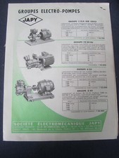 ANCIENNE BROCHURE GROUPES ELECTRO POMPES JAPY 1959
