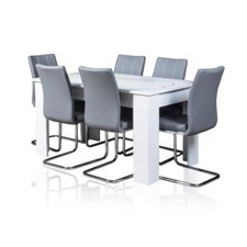 Table blanche extensible Lino + 6 chaises grises [ETAT 7/10] 