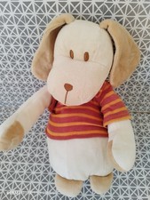 Doudou peluche chien blanc beige pull rayé orange rouge 30 cm Sucre d'Orge