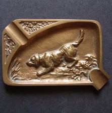 CHASSE CENDRIER en bronze CHIEN à l'affût EPAGNEUL GRIFFON SPRINGER chasseur