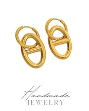 Boucles D'oreilles Chaîne D'ancre Acier Inoxydable Doré Créoles Maille Marine Or