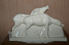 céramique Art Déco craquelé cerf et biche signé Lemanceau edité par  St Clement 