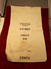 #11, $50 CENTS US MINT CANVAS BANK COIN BAG/SACK, STAMPED/DATED 1994 S.W.B.