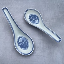 2 cuillères à soupe chinoise porcelaine décor de poisson carpe