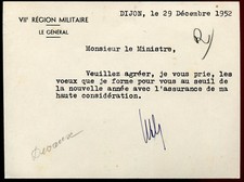 carte de Voeux du Général Devaux Dijon VIIé Région Militaire