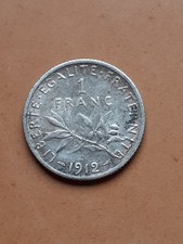 piece argent 1 franc la semeuse 1912 asser rare ttb