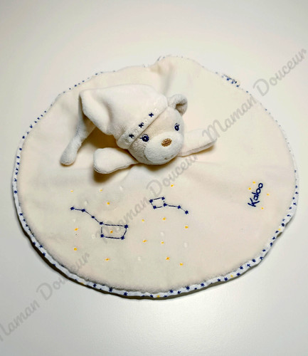 Doudou plat rond ours - plat, blanc
