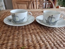 CHARLES AHRENFELDT LIMOGES Lot 2Tasses Café & Sous-tasses Porcelaine Voiliers