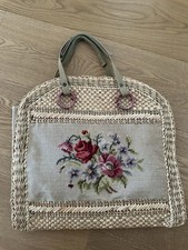 Ancien Panier Sac En Paille tressée rebrodé vintage fifties