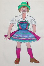 Costume de théâtre fille vintage peinture à la gouache
