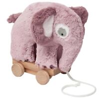 Adorable, Super Souple Jouet à Tirer Peluche Éléphant En Rose Vieux, Holzrollen