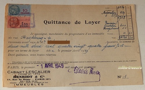 Quittance loyer avril - quittance, 1949
