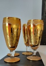 Verres en verre églomisé doré granité décor Japon Asie vintage 60s         C27