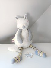 Peluche/Doudou Oko Chien Blanc Gris Rayé Jaune 65cm Les Petits Dodos Moulin Roty
