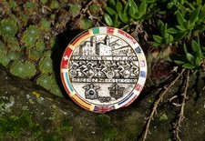 VINTAGE ENAMEL AUTOMOBILE CAR CLUB BADGE # F.I.M. RALLY FIRENZE 1960 ITALY