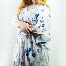 Kaftan Nomad Sari Blanc, Bleu
