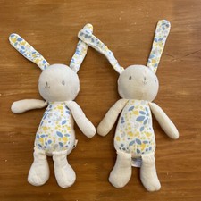 Lot 2 Doudou Lapin beige blanc fleurs Jaune Et Bleu  KLORANE Tissu Gaze De Coton