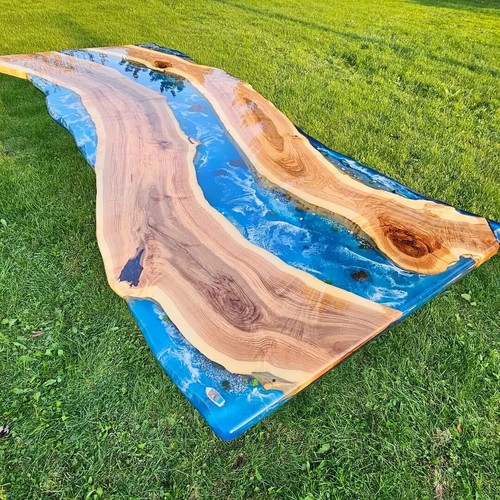 Table rivière époxy - rivière, bleu