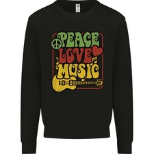 Paix Amour Musique Guitare Hippie Fleur Pouvoir Sweatshirt Homme